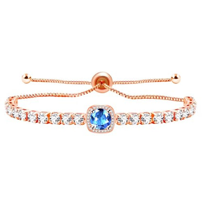 Sparkling CZ Tennis Bracelets for Women, Birthstone Slider Bolo Bracelets Trendy Birthday Valentine's Day Jewelry for Women Lady - color: Blue