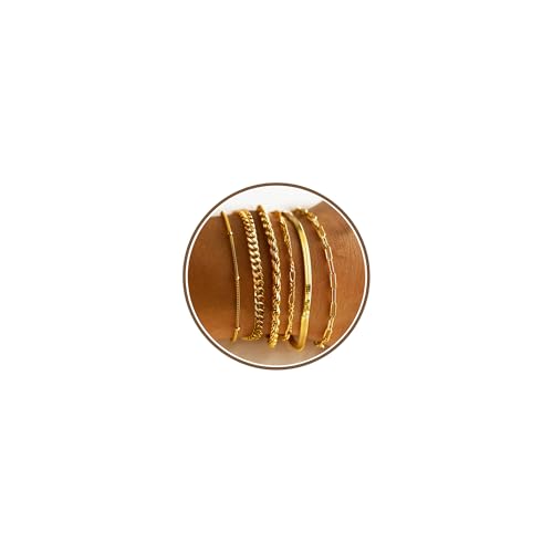 M MOOHAM Gold Bracelets Set for Women No Tarnish | 14K Gold Plated, Dainty Stackable Bracelets Stack for Women, Herringbone Paperclip Rope Cuban Chain Bracelet Set Stack - color: 3.Rope Snake Paperclip Set 1