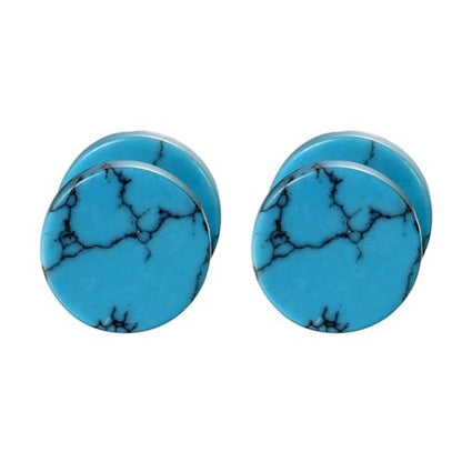 4 Pairs Unisex Marble Stone Screw Stud Earrings Set,Cupimatch Ear Piercing Plugs Faux Gauges Illusion Tunnel Earrings for Mother's Day (10mm) - color: blue-8mm
