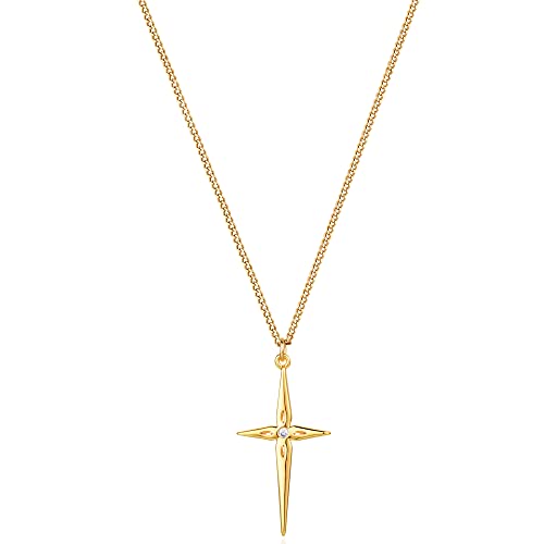 Fettero Cross Necklace for Women Faith Pendant 14K Plated Dainty Chain Necklaes Minimalist Simple Tiny God Lords Prayer Religious Jewelry - style: Arrow CZ Cross