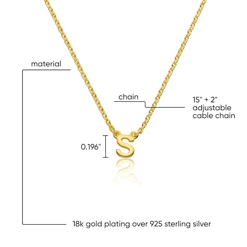 OAK & LUNA Inez Initial Necklace - Gold Plated & Sterling Silver — A-Z Letter Pendant on 15″ + 2″ Adjustable Cable Chain - color: 18K Gold Plated Silver, style: Letter L