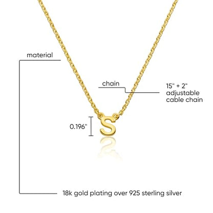 OAK & LUNA Inez Initial Necklace - Gold Plated & Sterling Silver — A-Z Letter Pendant on 15″ + 2″ Adjustable Cable Chain - color: 18K Gold Plated Silver, style: Letter L