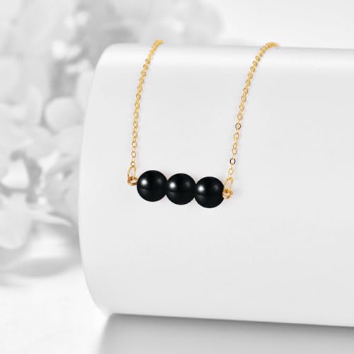 KECHO 14K Real Gold Beads Pendant Necklace Solid Yellow Gold Jewelry Anniversary Birthday Gifts for Women - color: Black Onyx 3