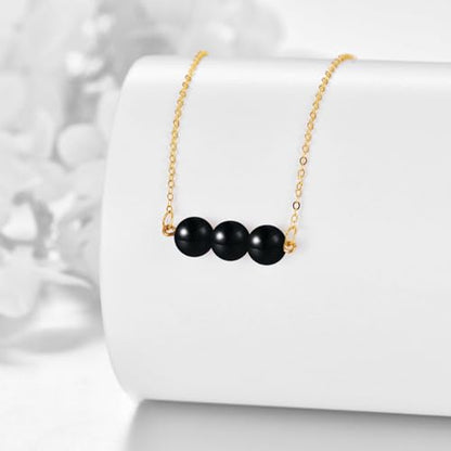 KECHO 14K Real Gold Beads Pendant Necklace Solid Yellow Gold Jewelry Anniversary Birthday Gifts for Women - color: Black Onyx 3