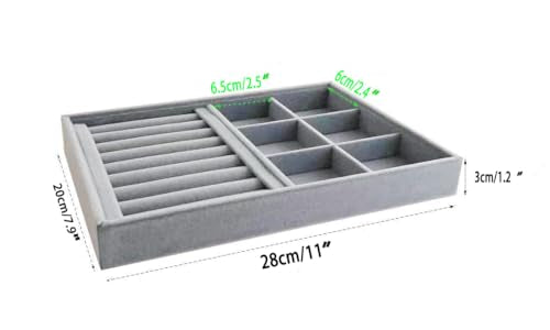 Gray Velvet Stackable Organizer Premium Quality Stackable Tray for Rings Accessaries Jewelry Collectibles Closet Orgnization Drawer Dividers Inserts - size: Combo