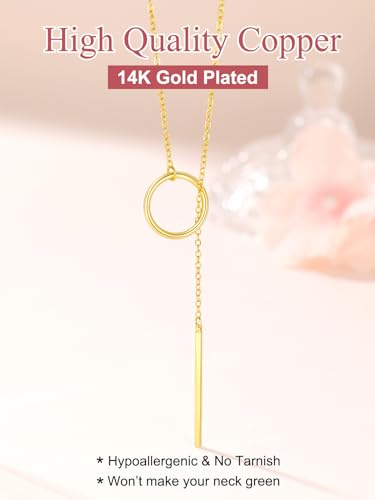 FOCALOOK Long Necklaces for Women, 14K Gold Plated Lariat Drop Bar Pendant | Hypoallergenic, 28"-30" Long Y-Shaped Chain, Layered Look, Minimalist Trendy Jewelry, Pairs Perfectly with V-Necklines - color: 02:Gold-Custom