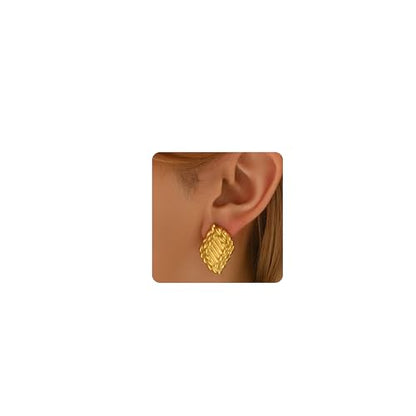 Chunky Stud Earrings for Women 18K Gold Plated Large Square Rectangle Geometric Round Swirl Stud Earrings Trendy Irregular Hammered Statement Earrings - color: Rhombus-Gold
