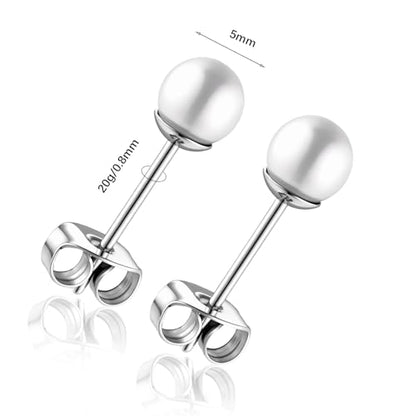 Titanium Ball Earrings Hypoallergenic Studs for Women Men Sensitive Ears Black 3mm 4mm 5mm Titanium Backs - style: 5mm pearl