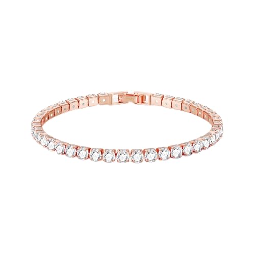 3mm/4mm Cubic Zirconia Classic Tennis Bracelet 14K Gold Plated/Silver Bracelets for Women Size 6.5-7.5 Inch - color: 3mm Rose Gold, size: 19.5cm/7.5IN