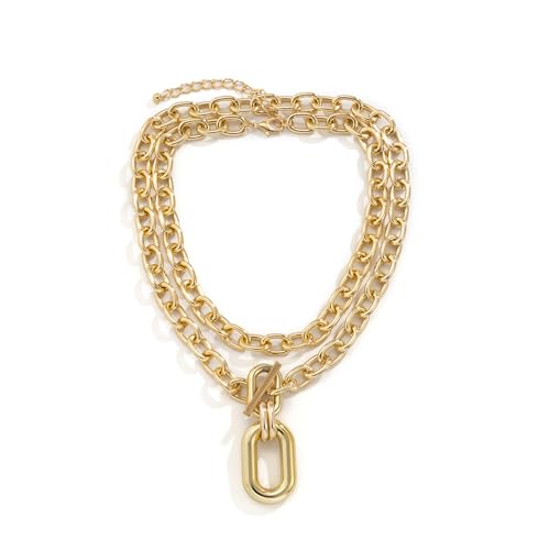 Layered Chunky Gold Silver Necklace Big Cuban Chain Statement Necklace Stacked Punk Chain Choker Necklaces for Women Trendy Jewelry Birthday Gifts - color: 03 Gold
