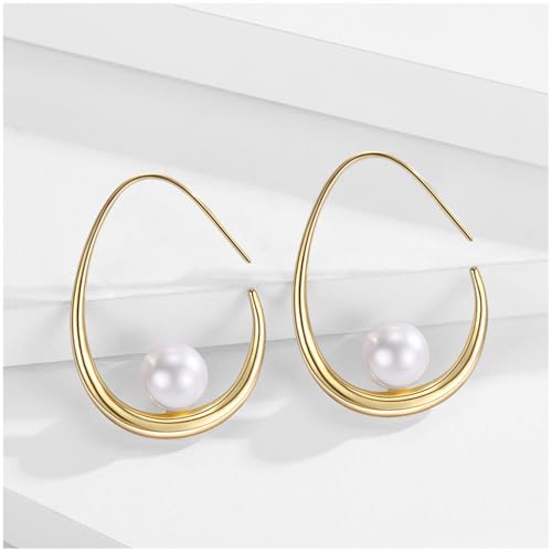 14k Gold Plated Lightweight Pearl Earrings,Trendy Jewelry,Teardrop Hoop Earrings for Women,Pearl Drop Earrings,Elegant Jewelry for Gifts - color: gold drop pearl