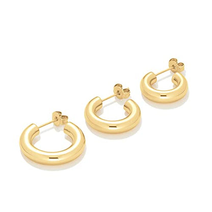 Amazon Essentials 14K Gold or Sterling Silver Plated Thick Tube Hoop Set - color: Yellow Gold