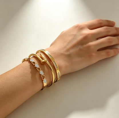 Gold Bangle Bracelets Set Stainless Steel Heart Stack Bracelet Hypoallergenic Dainty Bracelet For Women - color: Style 1