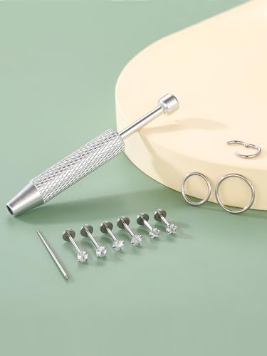 Oveta 16G 18G Flat Back Studs Earrings for Tragus Cartilage Piercing Jewelry, Surgical Steel Nose Rings Hoops 6/8/10mm, Silver/Gold - color: Silver, size: 18g*6/8/10mm bar