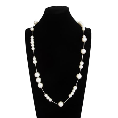Dainty Floating Pearl Choker Necklace Invisible Thread Station Pearl Necklace Delicate White Faux Pearl Strand Minimalist Wedding Bridesmaid Jewelry for Women