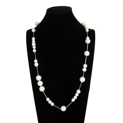 Dainty Floating Pearl Choker Necklace Invisible Thread Station Pearl Necklace Delicate White Faux Pearl Strand Minimalist Wedding Bridesmaid Jewelry for Women