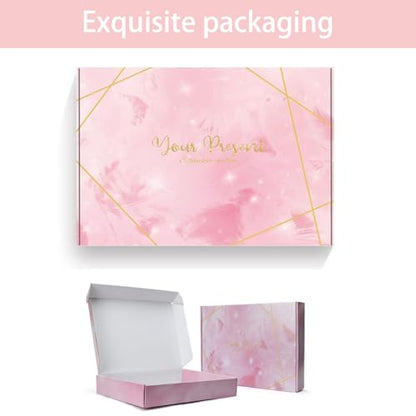 Spa Headband and Wristband Set Top Knotted Headbands Big Hair Claw Clips Butterfly Hair Accessories Satin Silk Scrunchies Quilted Makeup Bag Blank Cards Gift Box Gifts for Women and Teen Girl Gifts - color: Pink
