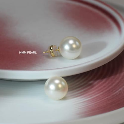 Trendy Big Simulated Pearl Earrings for Women, 925 Sterling Silver Post 14/12MM Oversized Large Pearl Studs Bride Bridesmaid Prom Wedding Earrings Jewelry Gifts - color: White, size: 14MM