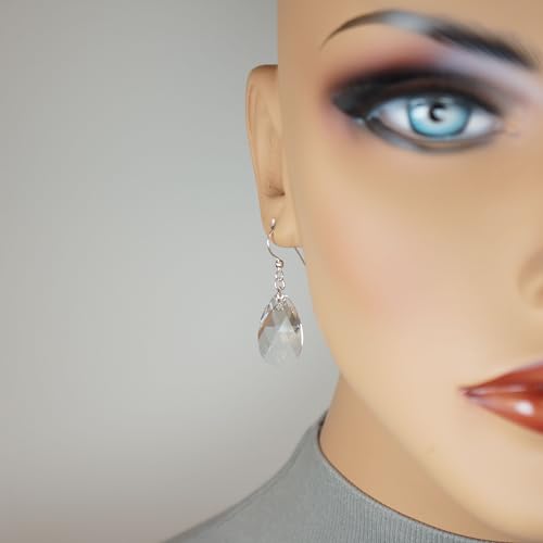 Sparkling Austrian Clear Crystal 22mm Teardrop Pear Dangle Earrings, Pierced or Clip On, Hypoallergenic Gold or Silver, Gift for Her - style: sterling silver earwires