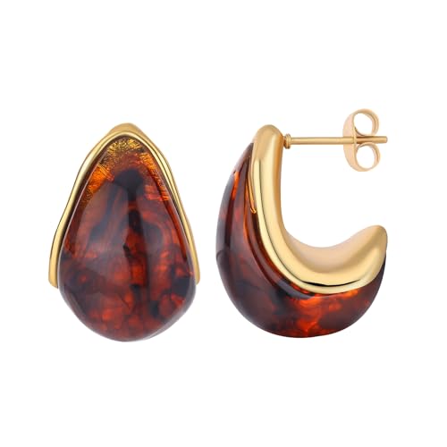 Tear Drop Earrings for Women,Crystal Stud Earrings With Gold and Amber color, Elegant Everyday and Wedding Jewelry Gift for Her
