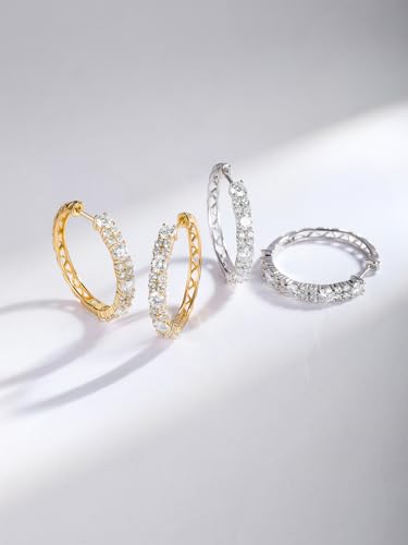 Women's Huggie Hoops with Birthstone 925 Sterling Silver Huggie Stud Hypoallergenic 14K Gold Plated Moissanite Earrings -Emerald Sapphire Ruby Hoop Earrings, Size 20 25mm - color: A -Moissanite Gold, size: 20mm (0.78 Inch)