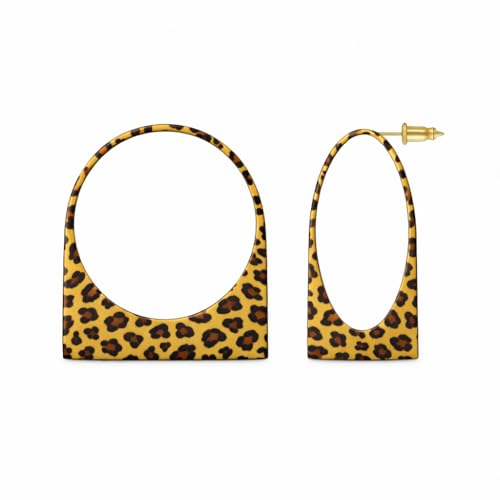 Large Chunky Gold Hoop Earrings for Women – Expensive Hollow Geometric Stainless Steel Statement Dangle Earrings with Textured Big Circle Design, Modern Metallic Fashion Jewelry Gift - color: Leopard Print