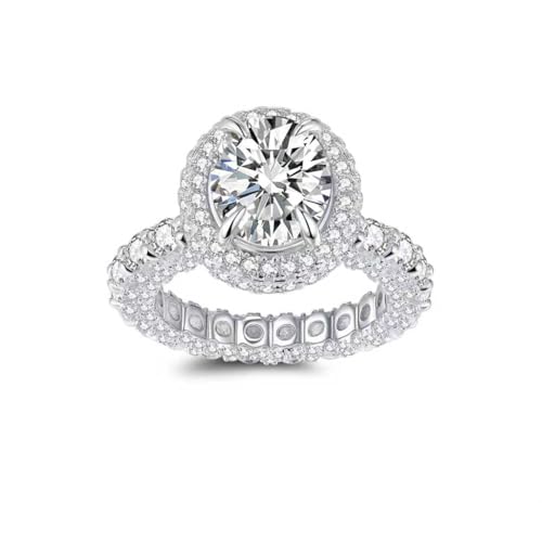 5ct Moissanite Ring- with Certificate, 925 Sterling Silver with 18K White Gold Plated, D+VVS1 Clarity Grade, Plasma Cutting Craftsmanship, Suitable for: Partie/Travel/Wedding/Birthday/Give Gift