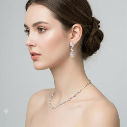 1 Piece Silver Jewelry Sets for Women Rhinestone Necklace Earrings Bracelet Set Prom Jewelry Bridal Bridemaid