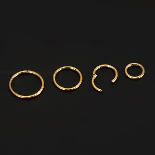 2Pcs Women Men Titanium Nose Rings Hoops 20G 18G 16G 14G 12G Hinged Nose Clicker for Nostril Septum Cartilage Helix Tragus Conch Daith Rook Lip Ear Lobe Piercings Diameter 6mm/7mm/8mm/9mm/10mm/11mm/12mm/14mm/16mm Sliver-Gold-Black-Rose Gold - color: Gold,