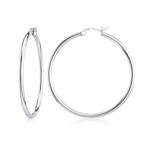 JIAYIQI Sterling Silver Hoop Earrings 18K White Gold Plated Silver Circle Endless Earrings Hoops Jewelry Lightweight Hoop Earring for Women Diameter 10,14,16,18,20,25,30,35,40,50,60mm - style: Silver-40mm