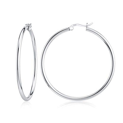 JIAYIQI Sterling Silver Hoop Earrings 18K White Gold Plated Silver Circle Endless Earrings Hoops Jewelry Lightweight Hoop Earring for Women Diameter 10,14,16,18,20,25,30,35,40,50,60mm - style: Silver-40mm