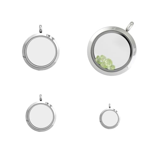 4 Pcs Stainless Steel Crystal Photo Frame Locket Pendants, Memory Locket Charms to Make Necklace Pendants, Key Chains