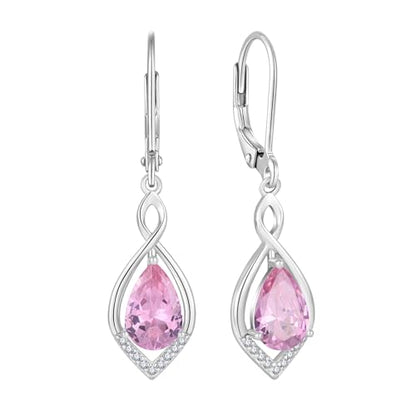 Infinity Teardrop Earrings 925 Sterling Silver Dangle Drop Leverback Earrings Birthstone Jewelry for Women - color: Pink