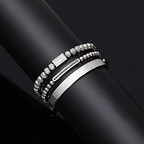 WFYOU 3PCS Stainless Steel Imperial Crown Bracelets for Men Gold Roman Numeral Bangle Bracelet Adjustable Cuff Bracelet Mens Luxury Jewelry Gifts - style: 04:silver-Small Crown