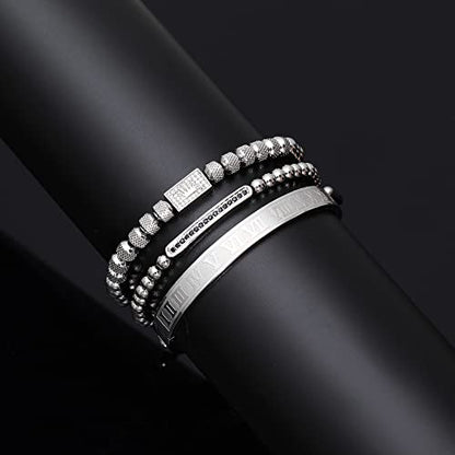 WFYOU 3PCS Stainless Steel Imperial Crown Bracelets for Men Gold Roman Numeral Bangle Bracelet Adjustable Cuff Bracelet Mens Luxury Jewelry Gifts - style: 04:silver-Small Crown