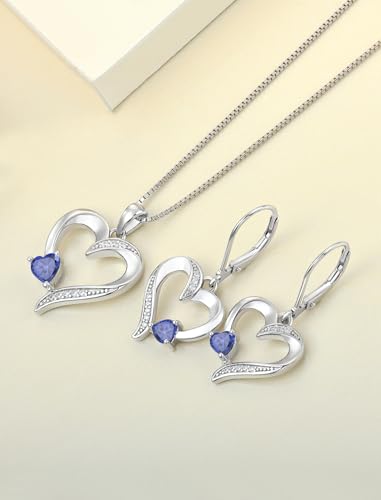 YL Heart Necklace 925 Sterling Silver Love Heart Pendant Birthstone Jewelry for Women - color: 12-tanzanite-Dec