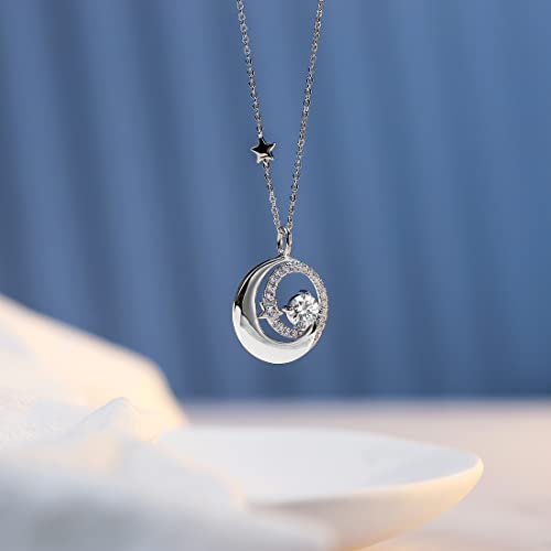 FANCIME Birthstone Necklaces 925 Sterling Silver Moon and Star Pendant Fine Jewelry Birthday Mothers Day Gifts for Mom Wife Her Daughter, Adjustable Chain 16+2" - color: Apr.- Simulated Diamond