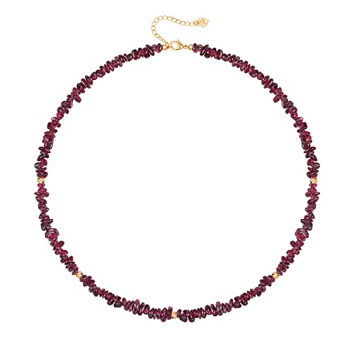 Aobei Pearl Gemstone Beaded Choker Necklace for Women Boho Turquoise/Cultured Freshwater Pearls/Garnet/Amazonite Jewelry - color: C Dark-red Garnet