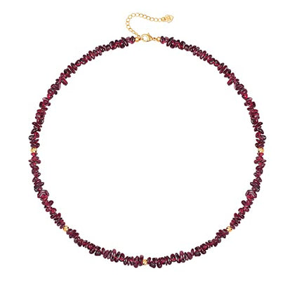 Aobei Pearl Gemstone Beaded Choker Necklace for Women Boho Turquoise/Cultured Freshwater Pearls/Garnet/Amazonite Jewelry - color: C Dark-red Garnet
