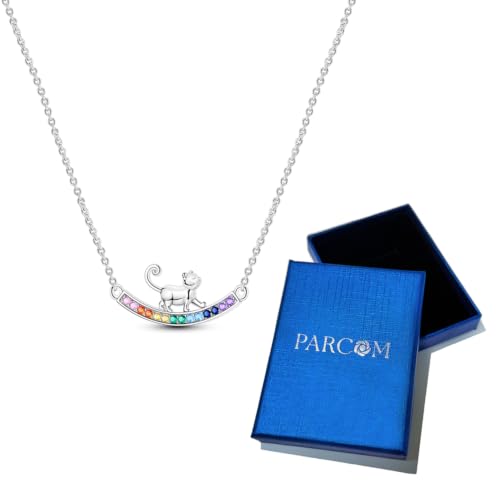 925 Sterling Silver Dainty Necklaces for Women Pendant Jewelry Gift for Her | Hypoallergenic Ocean Animal Love Cherry Blossom Jewelry, Ideal Valentine Birthday Christmas Graduation Gift for Wife Mom - color: Rainbow Cat Stroll