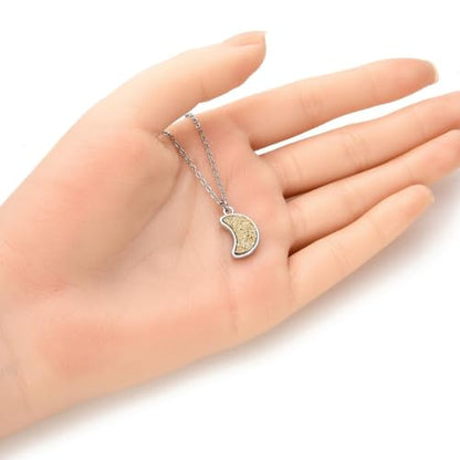 Adabele Natural Druzy Necklace Small Tiny Moon Gemstone Pendant 18 inch Sparkly Agate Stone Crystal Women Jewelry Tarnish Resistant Stainless Steel/Gold Plated Chain - color: Gold druzy - stainless steel