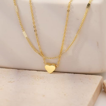 Layered Gold Necklace Set for Women Dainty Waterproof Cute Choker | 14K Gold Plated Minimalist Non Tarnish Lightweight CZ Pendant Pearl Twist Paperclip Chain Jewelry Gifts - style: 2PCS-Heart pendant-GD