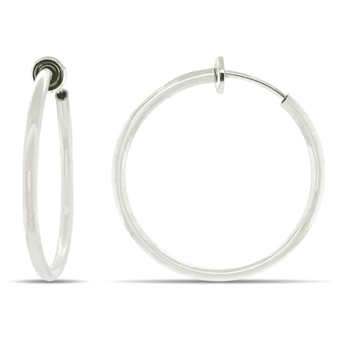 Clip On Spring Hoop Earrings for Non-Pierced Ears - color: White, size: 30mm