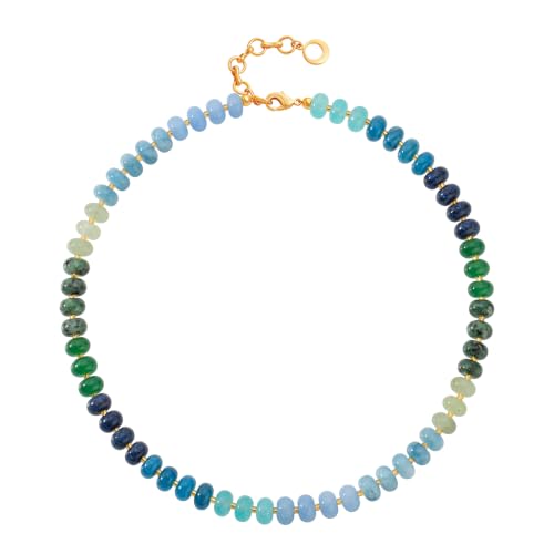 Aobei Pearl 18K Gold Plated Paperclip Chain Choker Satellite Chain Freshwater Cultured Biwa Pearl Pendant Necklace Dainty Turquoise Jewelry for Women - color: Multi-colors (Green Blue)