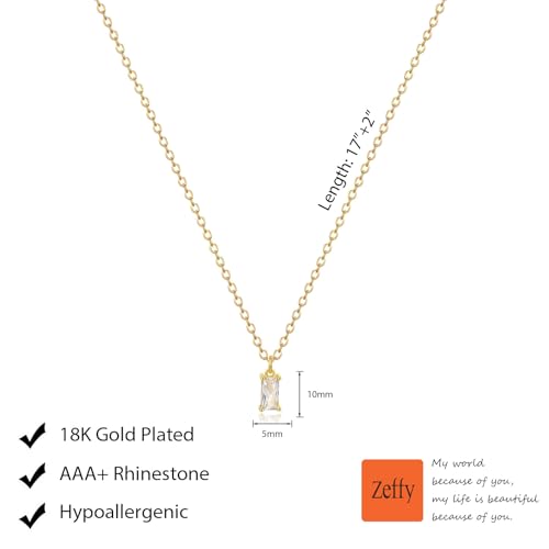 Zeffy Diamond Necklaces for Women, Dainty Gold Necklace 18k Gold Plated Layered Necklaces Simple Gold CZ Diamond Pendant Necklaces for Women Trendy Jewelry Gifts for Girls - color: Gold Birthstone Diamond Necklace