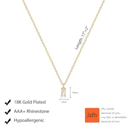 Zeffy Diamond Necklaces for Women, Dainty Gold Necklace 18k Gold Plated Layered Necklaces Simple Gold CZ Diamond Pendant Necklaces for Women Trendy Jewelry Gifts for Girls - color: Gold Birthstone Diamond Necklace