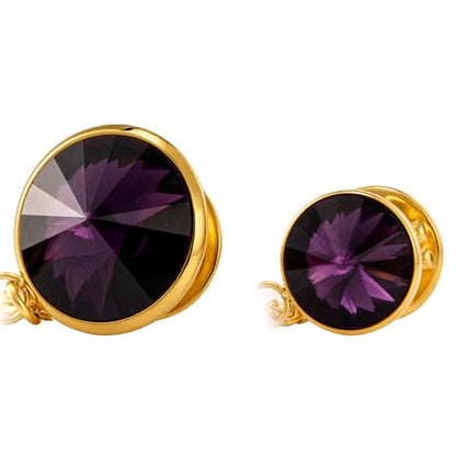 HAWSON Birthstone Brooch Pin for Men with Hanging Chain & Crystal, Mens Gold Tone Lapel Pin for Wedding/Birthday/Party Dress Suits Accessories - color: February Amethyst