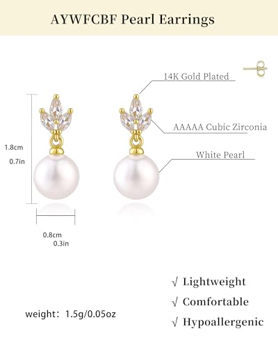 Pearl Earrings for Women, 14k Gold Plated Trendy Diamond Pearl Drop Earrings Bridal Shower Gifts Wedding jewelry for Women - color: Style G Gold