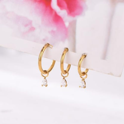 Ourania 16G Gold Stainless Steel Zircon Dangle Huggie Hoop Rook Piercing Helix Hoop Earring Tragus Hoop Cartilage Piercing for Women - color: Triangle Gold 2PCS, size: 1.2*6mm 2pcs