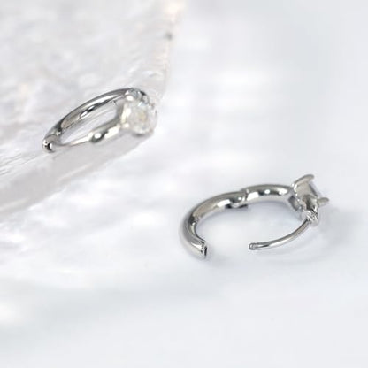 316L Surgical Steel Birthstone Hoop Earrings for Women | Lightweight, 5A Cubic Zirconia, Hypoallergenic, Lead & Nickel Free, 8mm Huggie Hoops - color: Silver: 04. April (Diamond)